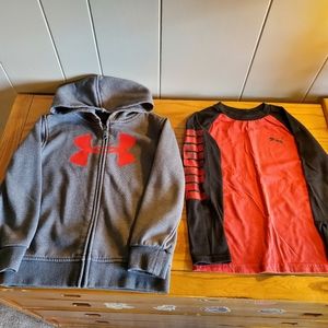 Boys size 5 Under Armor Zip Up Hoodie, Puma Shirt